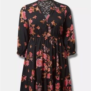 Torrid Mini Challis Ruffle Neck 3/4 Sleeve Shirt Dress size 4